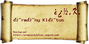 Örmény Klétus névjegykártya
